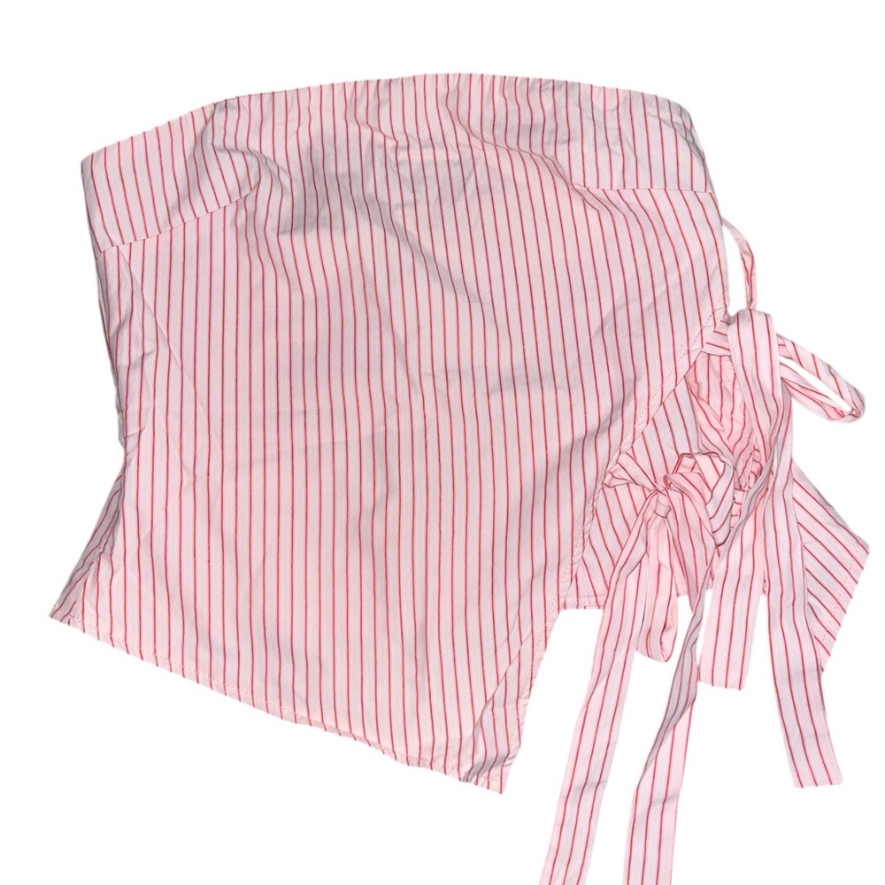 MISSGUIDED Strapless Bandeau Top With Side Bow Tie Pink Pin Striped Women's Top - Picture 9 of 11